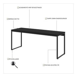 Escrivaninha Mesa Escritório Home Office 1,80x0,60 Dynamica Preto Ônix - 7