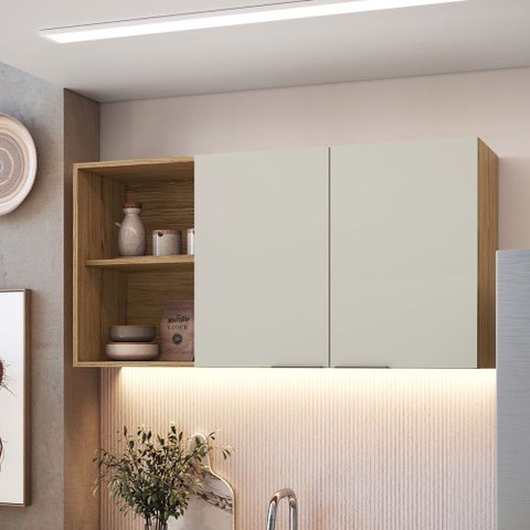 Armário Aéreo Cozinha 120 Cm Florença 2 Portas Naturalle Sabbia - Decibal