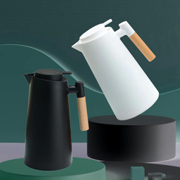Garrafa de Café 1 Litro Cabo Madeira Com Isolamento Térmico:Branco - 10