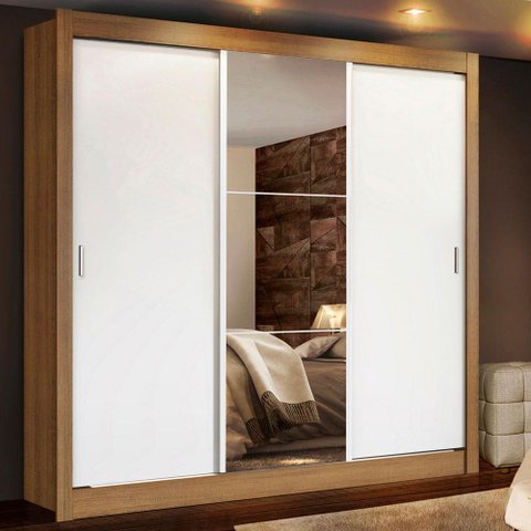 Guarda Roupa Casal Madesa Lyon Plus 3 Portas de Correr com Espelho 4 Gavetas