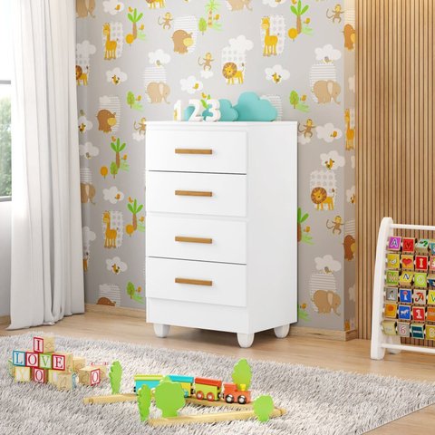 Cômoda para Quarto Infantil 4 Gavetas com Pés Lite Branco