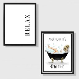 Kit 2 Quadros Banheiro - Relax 24x18cm:moldura Branca - 1 Kit 2 Quadros Banheiro - Relax 24x18cm:moldura Branca - 1