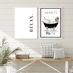 Kit 2 Quadros Banheiro - Relax 24x18cm:moldura Branca - 2 Kit 2 Quadros Banheiro - Relax 24x18cm:moldura Branca - 2