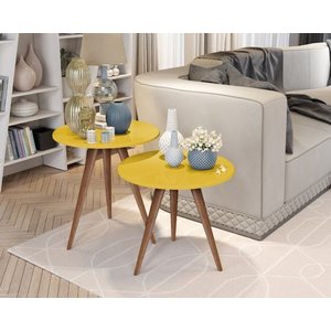 Conjunto de Mesas Apoio Lateral Casa Móveis:Amarela