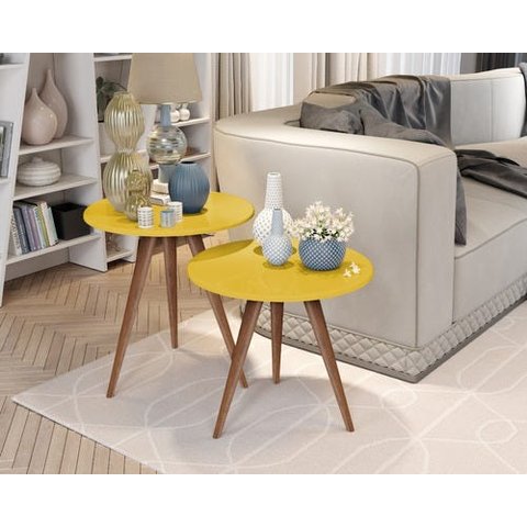 Conjunto de Mesas Apoio Lateral Casa Móveis:Amarela
