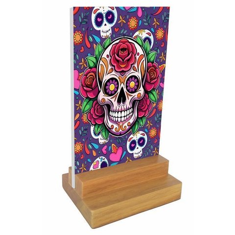 Placa e Display Decorativa de Mesa Caveira Mexicana