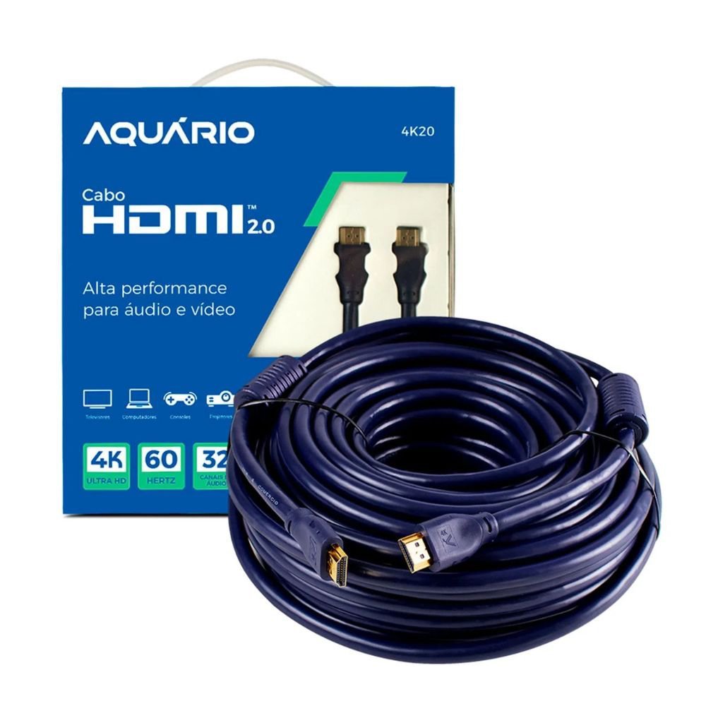 Cabo Hdmi Aquario 2.0 4K 3D 19 Pinos 20 Metros - 4K20