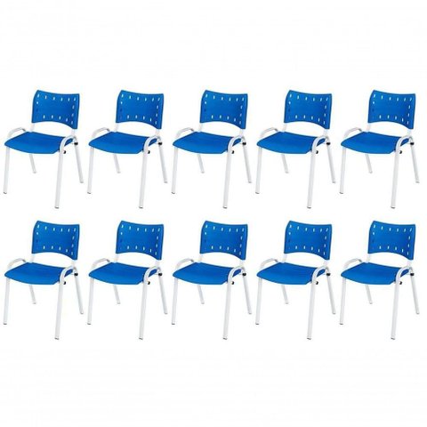 Cadeira Iso Base Branco , Escritório Azul Kit 10 Un