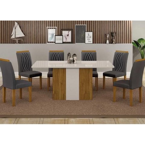 Mesa Doha 1,60 Decor/off Tampo Off C/vidro 6 Cadeiras Doha