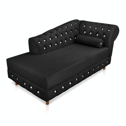 Divã Chesterfield 165 cm Capitonado com Strass Suede Preto - D’Rossi