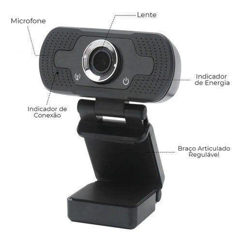 Webcam Full HD 1080P Câmera USB Live Stream Alta Resolução - Preto - 4