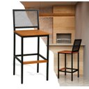 Ver imagem 1 de Banqueta Alta com Encosto Aço Preto e Assento Madeira Demolição para Cozinha, Ilha ou Área Gourmet