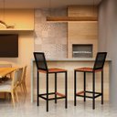 Ver imagem 6 de Banqueta Alta com Encosto Aço Preto e Assento Madeira Demolição para Cozinha, Ilha ou Área Gourmet