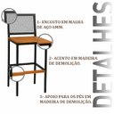 Ver imagem 3 de Banqueta Alta com Encosto Aço Preto e Assento Madeira Demolição para Cozinha, Ilha ou Área Gourmet