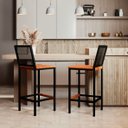 Ver mais imagens de Banqueta Alta com Encosto Aço Preto e Assento Madeira Demolição para Cozinha, Ilha ou Área Gourmet