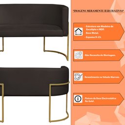 Namoradeira 2 Lugares Decorativa Luana Base Gold Veludo Marrom - Montanaris Decor Md Montanaris Deco - 5