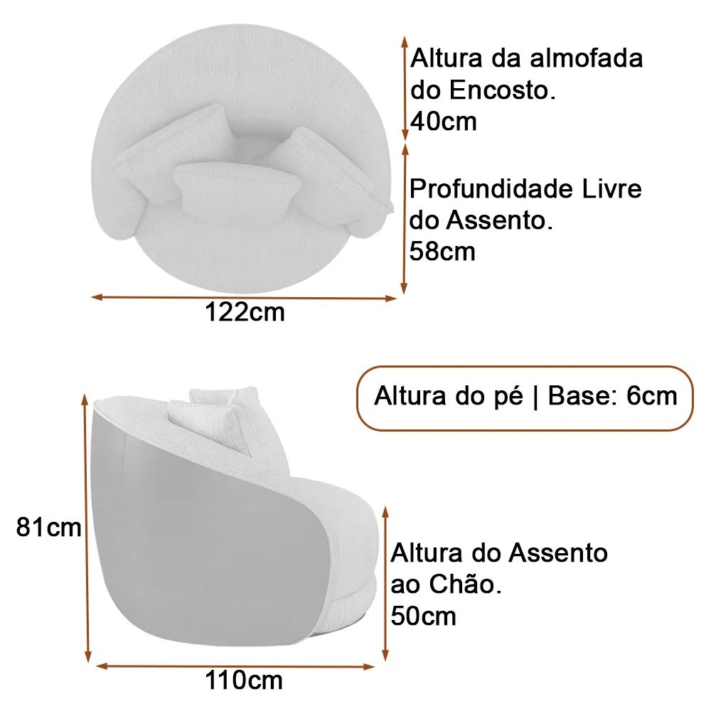 Poltrona Giratória 122cm Mercy Courino Caramelo - Sallar Home - 3