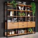 Ver imagem 1 de Kit com 3 Estantes Multiuso 2,16m Prateleiras Porta Gavetas E93 Pradel Móveis-freijó/preto Fosco