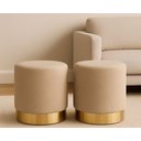 Ver imagem 1 de Kit Puff com Rodape Dourado Bege Linho