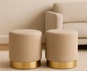 Ver imagem 1 de Kit Puff com Rodape Dourado Bege Linho