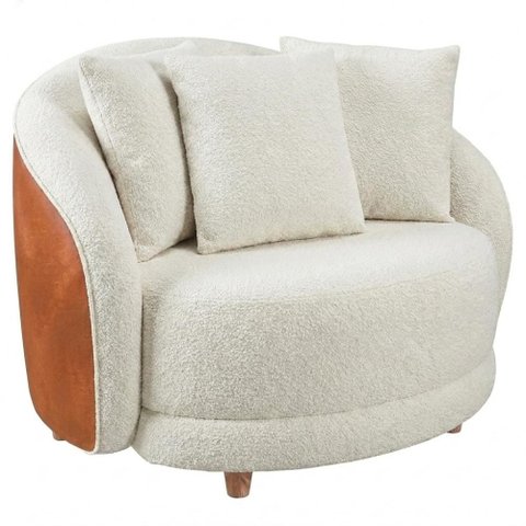 Poltrona Decorativa Maya Pes Madeira Boucle e Courino Tce 1010 Tcs 727 Moll