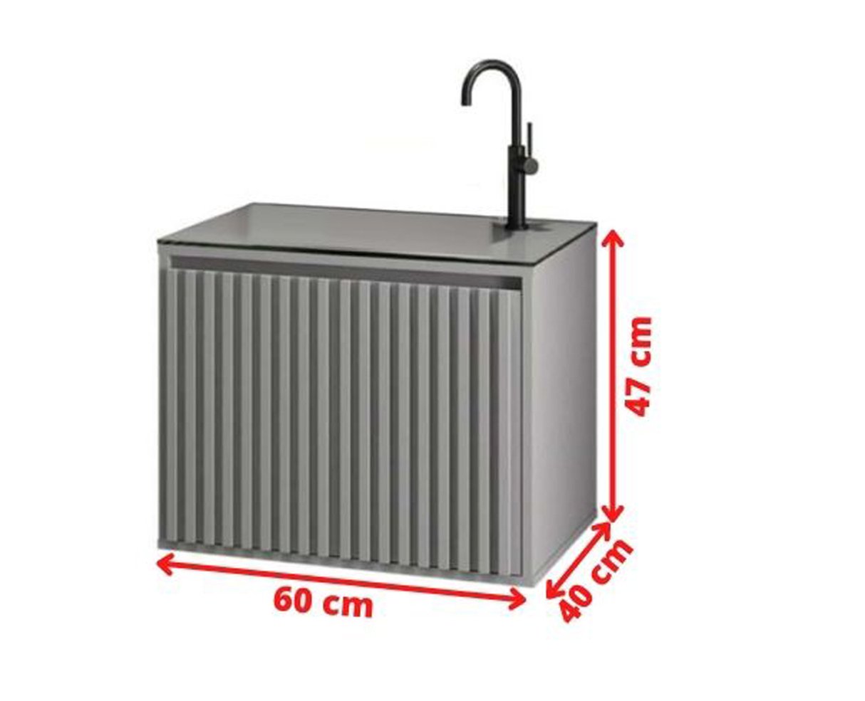 Gabinete para Banheiro Ripado 60 Cinza Sem Cuba Suspenso - 4