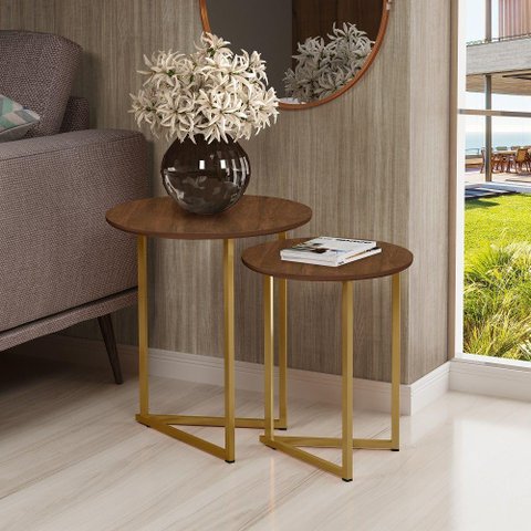 Conjunto de Mesa de Apoio Jade Sala Estar Pé de Aço Luxo