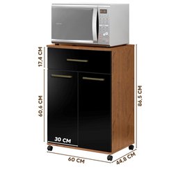 Balcão Para Cozinha 2 Portas 1 Gaveta Natura Preto Primor Zanzini - 4