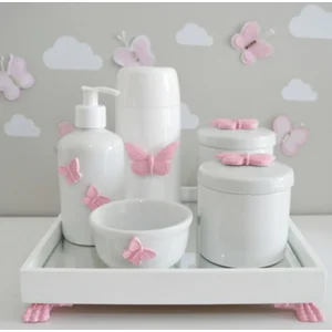 Kit Higiene Bebê Borboletas Porcelanas Mini Térmica