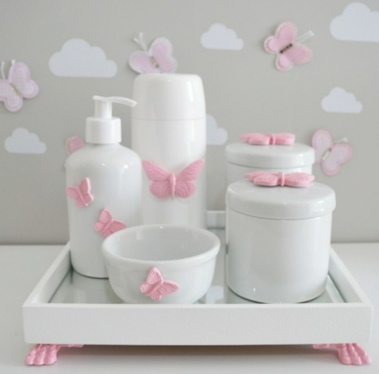 Kit Higiene Bebê Borboletas Porcelanas Mini Térmica - 1
