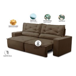Sofá Retrátil e Reclinável 2 lugares com Molas 1,50m Livia Suede Marrom Adonai Estofados - 2