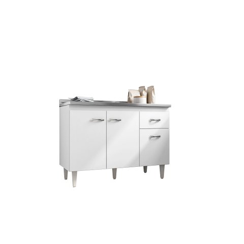 Balcão Gabinete para Cozinha Gabriela 120cm 3 Portas 1 Gaveta:branco