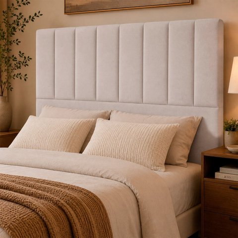 Cabeceira Estofada Elen Moderna para Quarto Cama Box Casal 140 cm Tecido Suede Bege