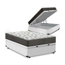 Ver imagem 1 de Cama Box com Baú Casal Acoplado Espuma Macia Courino Branco 138cm