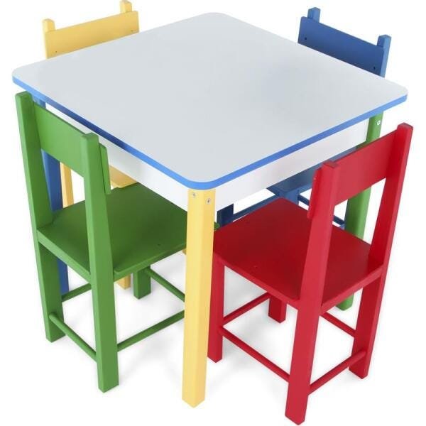 Mesa Infantil com 4 Cadeiras de Madeira MDF Estudo 60x60cm