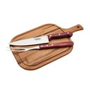 Ver imagem 1 de Kit 3 Pç Faca, Garfo e Tábua Madeira 23x40 Churrasco Inox e Cabo de Madeira Polywood - Tramontina