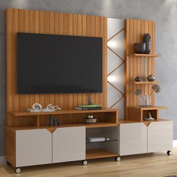 Home para Tv até 55 Polegadas Led Frisado 2,10m Jequitibá Off White - 1