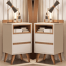 Conjunto 2 Mesas Cabeceira Quarto Apoio Lateral Cama Casal Estilo Retrô Álamo 2 Gavetas - Offwhite - 7