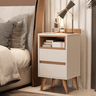 Conjunto 2 Mesas Cabeceira Quarto Apoio Lateral Cama Casal Estilo Retrô Álamo 2 Gavetas - Offwhite - 9
