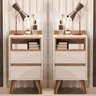 Conjunto 2 Mesas Cabeceira Quarto Apoio Lateral Cama Casal Estilo Retrô Álamo 2 Gavetas - Offwhite - 6
