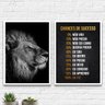 Kit 2 Quadros Motivacionais Leão Sucesso 33x24cm - com vidro:Madeira branca - 2