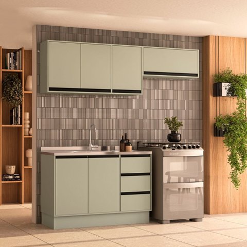 Cozinha Compacta 3 Peças 250033 sem Tampo Koya Verde Oliva Politorno Móveis