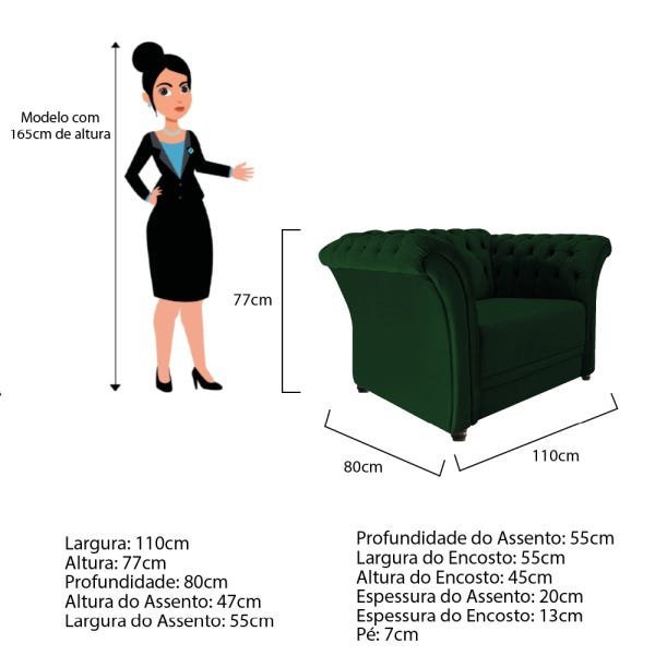 Kit 2 Poltronas e Namoradeira Chesterfield Sofia Suede Verde - 4