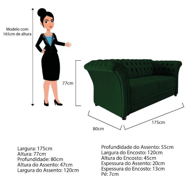 Kit 2 Poltronas e Namoradeira Chesterfield Sofia Suede Verde - 5