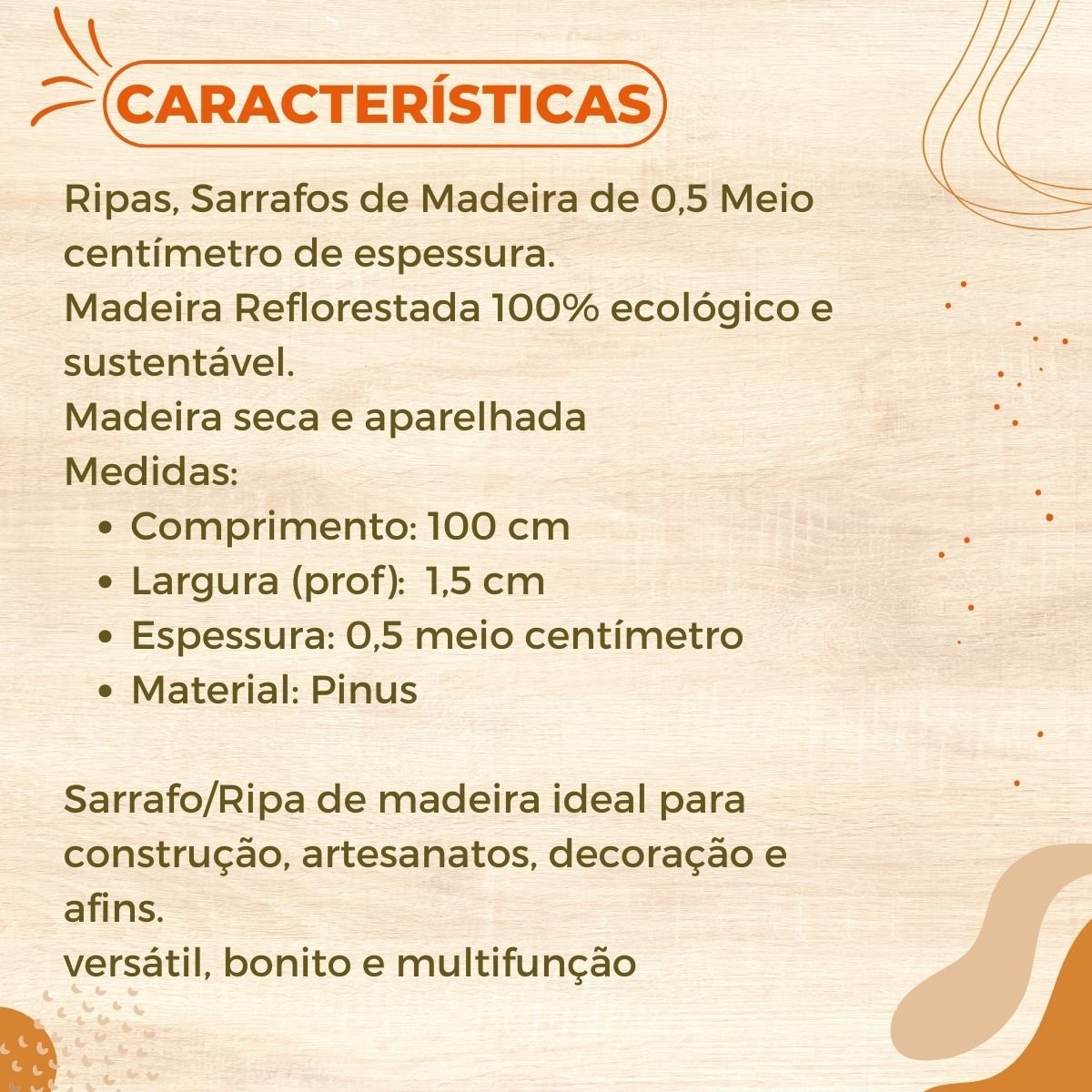 40 Ripas para Artesanato Repac Madeiras Pinus 1,5x0,5x100cm - 3