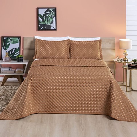 Kit Cobre Leito Colcha Vênus Queen Dupla Face Micropercal 200 Fios Liso 3 Peças - Terracota Casa Sca