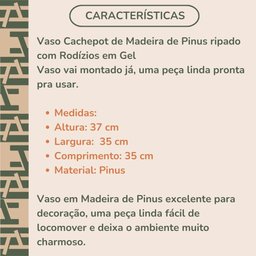 Vaso Cachepot Ripado com Rodizio Madeira Natural Pinus 35x35x37 Decoração - 4