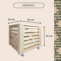 Vaso Cachepot Ripado com Rodizio Madeira Natural Pinus 35x35x37 Decoração - 3