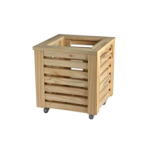 Vaso Cachepot Ripado com Rodizio Madeira Natural Pinus 35x35x37 Decoração
