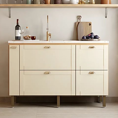 Gabinete de Cozinha Armário 144cm Jequitiba Balcão 100% MDF:Jequitiba/Areia
